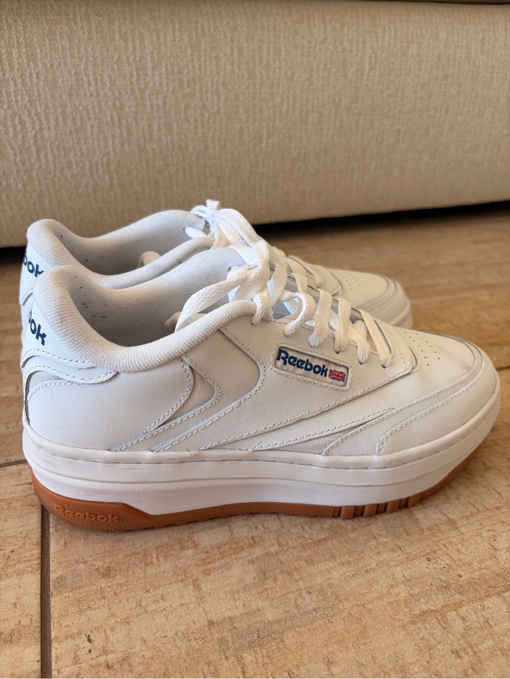 Reebok White Leather Sneakers with Gum Outsole